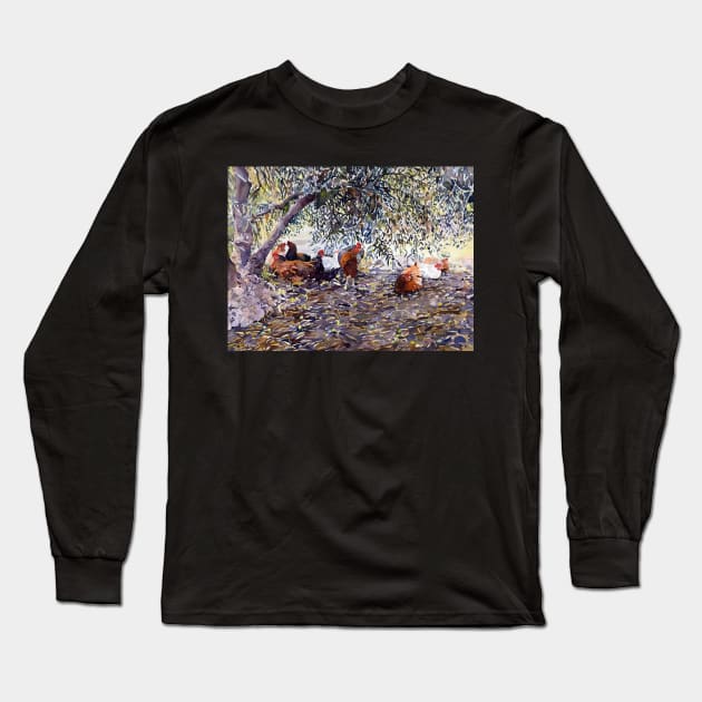 Hens In My Olive Grove Long Sleeve T-Shirt by margaretmerry